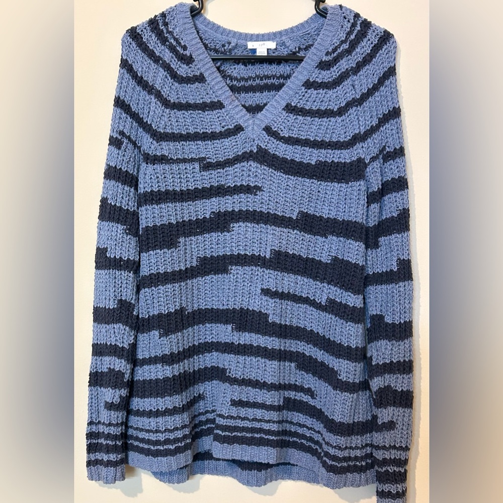 J. Jill Blue and Black V-Neck Sweater